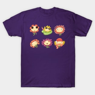 Set of emotions of cute characters in different flowers. T-Shirt